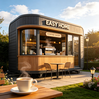Café en conteneur maritime préfabriqué de 20 pieds avec fenêtre de service, étagère de cuisine et éclairage LED pour café de rue ou bar