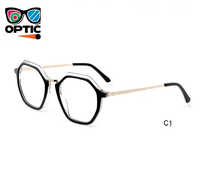 Vente en gros de lunettes optiques unisexes de haute qualité, style tendance, design polygonal, en acétate et métal, fabriquées à la main