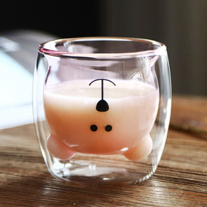 Vente en gros de tasses à café, lait et yaourt en verre borosilicate à double paroi Kawaii en forme d'ours pour le bureau, les anniversaires et Noël - Product Image 5