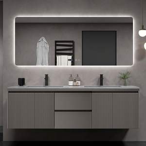 Último mueble de baño inteligente moderno, conjunto de tocador de baño montado en la pared negro mate moderno - Product Image 5