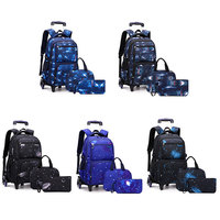 Vente en gros pliable Galaxy Design 16 pouces chariot sac à dos scolaire sacs avec 6 roues 3 ensemble en un filles garçon sacs d'école Design