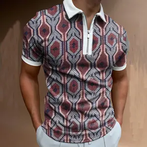 2023 Summer Casual Large Short Sleeve Fashion Custom All Over Print Pattern Men Slim Fit Polo Shirt