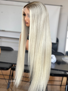 SHY 2026 New Arrival Platinum Blonde <b>Human</b> Hair <b>Wigs</b> Glueless Transparent Lace Blonde Bayalage Straight European Hair <b>Wigs</b> - Product Image 2