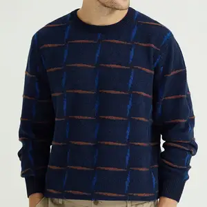 남성 Intarsia 100% 재활용 캐시미어 니트 스웨터 겨울 크루 넥 풀오버 점퍼 남성 니트 제조 업체