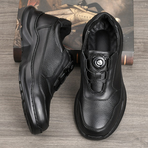 Men's Genuine Cow Leather Walking Shoes <b>Round</b> <b>Toe</b> Rubber Outsole Anti Slippery Low <b>Heel</b> Solid Color Buckle Closure Comfortable - Product Image 4