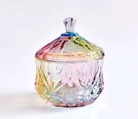 Pot en verre cristal transparent décoratif en relief, pot à bonbons en verre cristal pour mariage, boîte à bijoux, pot en verre cristal coloré avec couvercle