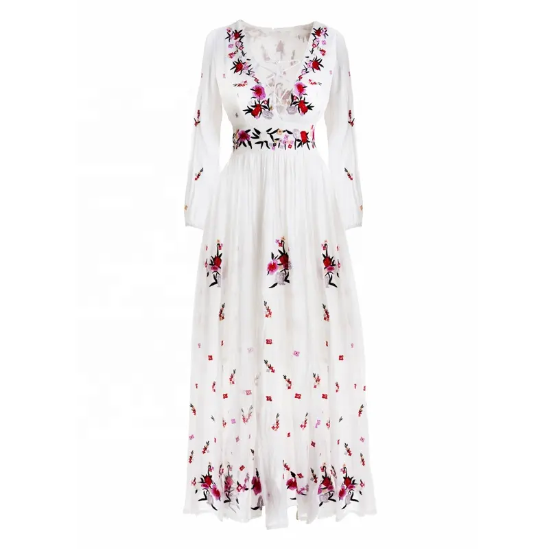 wholesale clothing women long sleeve dresses floral embroidered latest casual dress