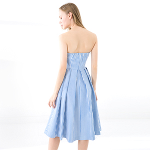 OEM 2019 verano Sexy hombro <span class=keywords><strong>Boutique</strong></span> Sexy lazo azul a rayas vestidos ropa de mujer vestido de fiesta - Product Image 4