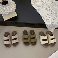 Chaussons décontractés pour femmes à semelle épaisse et fermeture Velcro, style trottinette, double boucle, bout ouvert, tendance