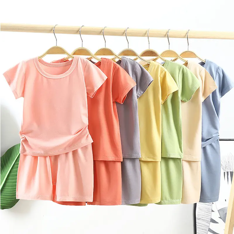 Fashion Baby Summer Clothes For Kids Boys And Girls Candy Color Casual T-shirt Clothing Sets