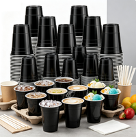 Gobelets en plastique noir jetables de 16 oz de haute qualité pour les fêtes de Noël, la restauration, les boissons froides, le café, les sodas et la crème glacée (vente en gros)