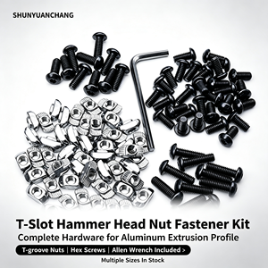 Écrous <span class=keywords><strong>à</strong></span> fente en T <span class=keywords><strong>à</strong></span> tête marteau pour profilés en <span class=keywords><strong>aluminium</strong></span> avec vis <span class=keywords><strong>à</strong></span> tête bouton et kit de fixation <span class=keywords><strong>à</strong></span> clé Allen – Quincaillerie - Product Image 1
