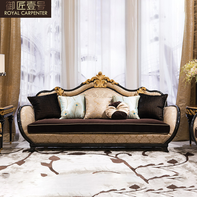 European Style Luxury Living Room Furniture Set American Style Solid Wood Simple Carved French Style Fabric Sofa Full Set