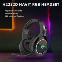 Pour Havit H2232D casque de jeu dynamique sur l'oreille RGB LED 3.5MM micro filaire Microphone détachable USB Auriculares Gamer bandeau