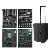 Ensemble d'outils de quincaillerie domestique de 254 pièces, grande variété d'outils incluant des clés, des tournevis, des marteaux, etc., style valise à roulettes