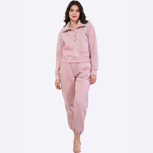 Ensemble de vacances jogger deux pièces en tricot rose pour femmes personnalisées, tenues pour femmes - Product Image 1