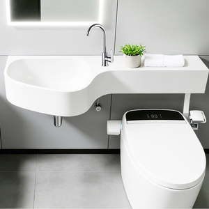 Lavabo Contemporaneo in Composito SMC <span class=keywords><strong>Salvaspazio</strong></span> Minimalista con Piano d'Appoggio Laterale - Product Image 3