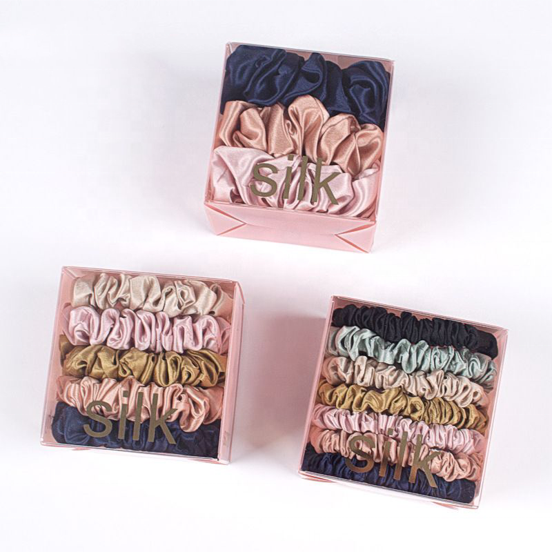 3 шт. в подарочной коробке, оптовая продажа, индивидуальные большие 100% шелковые резинки для волос, повязка на голову, дизайнерские резинки для волос большого размера из натурального шелка