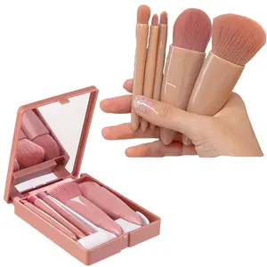 Set kuas rias Mini kuas Makeup perjalanan portabel dengan kotak cermin yang dapat dilipat untuk kosmetik Set kuas rias bedak Foundation