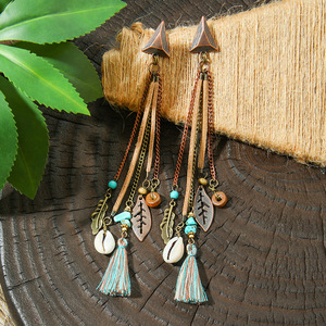 Boucles d'oreilles pendantes bohèmes à pompons en alliage plaqué bronze antique pour femme, bijoux de mode pour soirée - Product Image 2