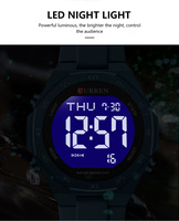 Montre de sport numérique multifonction CURREN 6101 pour hommes, bracelet en silicone souple, montre-bracelet électronique pour l'extérieur, chronomètre, calendrier
