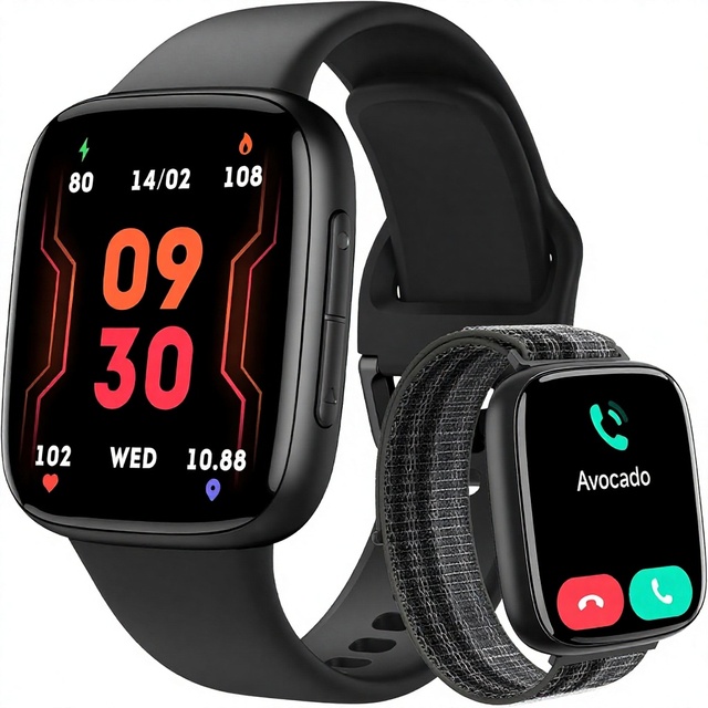 Smart Watch Square Silicone Men/Women Answer/Make Calls 1.85" AMOLED Always-On Display 3ATM Waterproof Fitness Tracker Heart