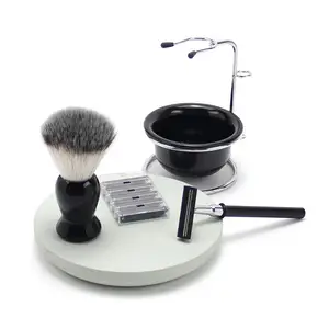 High quality Nylon Shaving Brush Set Black Acrylic Stand Soap Shaving Bow