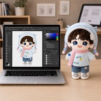 Poupée en peluche personnalisée Kpop Idol avec short en jean brodé et écharpe tricotée, jouet en coton PP doux, cadeau