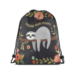 Bsci Factory Design Your Own Logo Eco Friendly Sloth Pattern Backpacks Gym Bags Nylon Custom Drawstring Bag