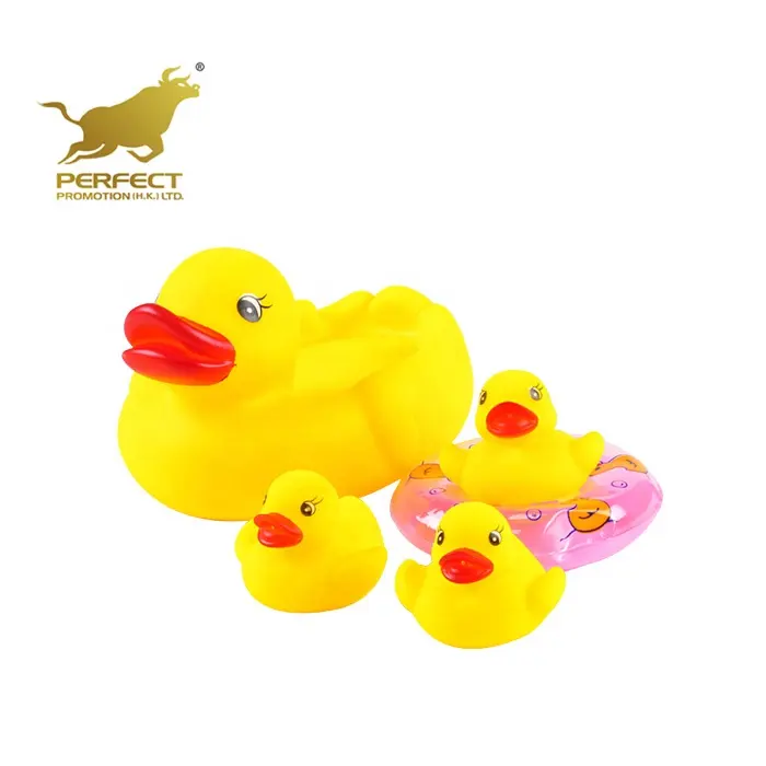 bath toy floating squeeze rubber mini yellow duck family set with swim ring