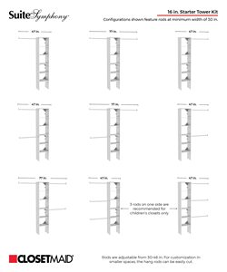 ClosetMaid SuiteSymphony – Kit <span class=keywords><strong>de</strong></span> démarrage pour petite armoire moderne en MDF, tour avec 3 barres <span class=keywords><strong>de</strong></span> suspension et étagères réglables - Product Image 3