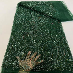Haute qualité français Tulle dentelle <span class=keywords><strong>tissu</strong></span> respirant brodé africain maille Net paillettes tricoté mariée robe de soirée de mariage trame - Product Image 5