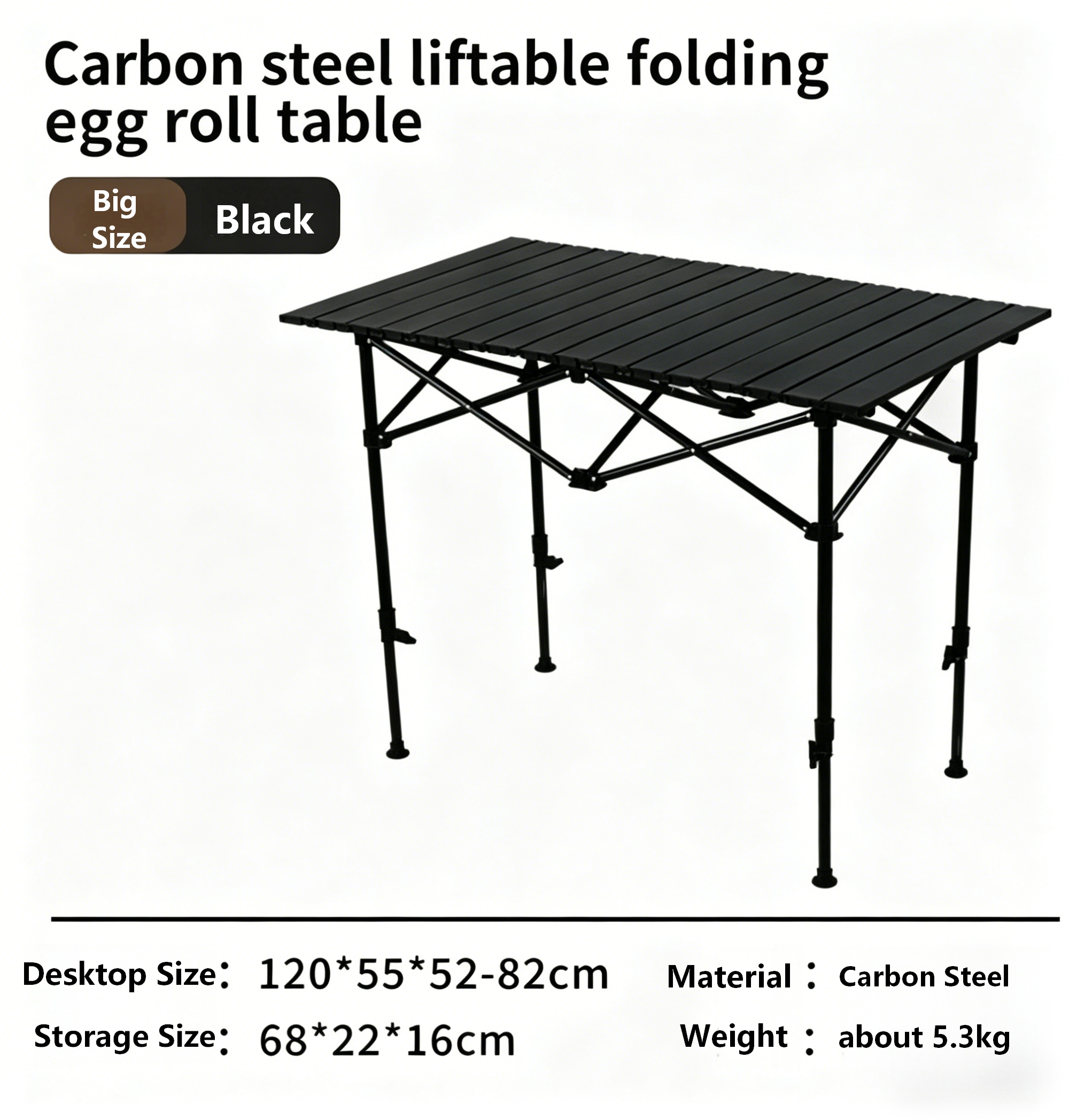 120mm Black (Height Adjustable) Folding Table