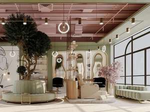 Diseño de Interiores de Lujo para Salón de Belleza, Muebles Personalizados para Salón de Belleza, Estaciones Curvas Estilo Crema, Instalación Llave en Mano - Product Image 5