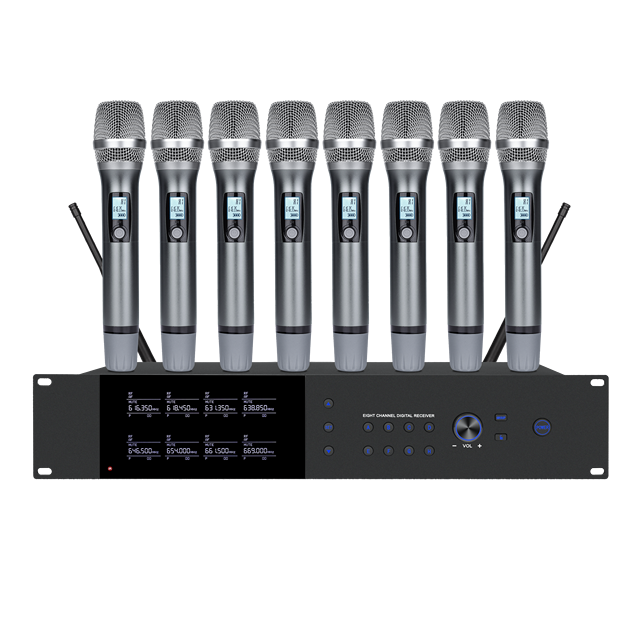 EIF DA-9068 Professional 8-Channel Dynamic/Condenser Wireless XLR Metal Handheld/Headset/Lavalier Microphone for Stage