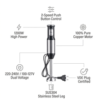 Mixeur Plongeant Portable OEM 1200W Certifié VDE, Ensemble 4-en-1 avec Moteur en Cuivre Pur et Mélangeur en Acier Inoxydable SUS304 pour la Vente en Gros Mondiale