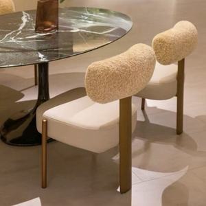 <span class=keywords><strong>Chaise</strong></span> <span class=keywords><strong>de</strong></span> salle à manger moderne haut <span class=keywords><strong>de</strong></span> gamme <span class=keywords><strong>de</strong></span> style crème français, en cuir et <span class=keywords><strong>feutre</strong></span>, avec pieds en métal, dossier haut, écologique pour hôtel et maison - Product Image 2