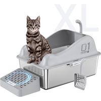 Bac à litière pour chat en acier inoxydable, mignon et tendance, avec couvercle, parois hautes, antiadhésif, étanche et nettoyage facile