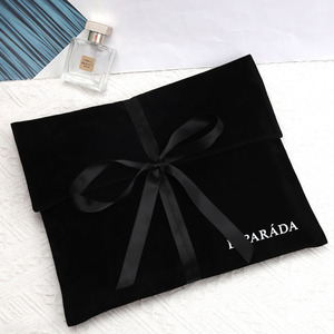 Tùy chỉnh màu đen da lộn bụi túi nắp phong bì Quà Tặng nhung Đóng gói với Ribbon quần áo tóc bó Tóc Giả đồ trang sức phong bì Pouch - Product Image 5
