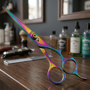 Professional Barber Scissors <b>Rainbow</b> Color Coated Convex Edge Shear <b>Light</b> Blades Tension Nut Universal Tail ASAP ABP-1283 Long - Product Image 3