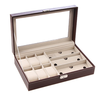 Présentoir à montres de luxe 6 + 3 emplacements en cuir PU Boîte de rangement pour lunettes de montre