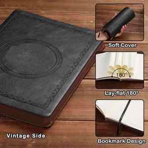 B6 Leather Hardcover Thermal Binding Lined Vintage Custom Embossed Journal Notebook with Gilded Edges and Ribbon <b>Bookmark</b> - Product Image 3