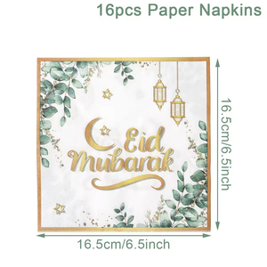TwinBlaze Eid Mubarak Set Peralatan Makan Sekali Pakai 40-Piece, Piring Kertas Ramadan, Gelas, Serbet, Dekorasi Meja untuk Pesta - Product Image 5