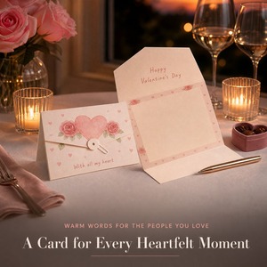Biglietto d'Auguri Personalizzato per San Valentino con Bottone e Laccio, Tema Romantico, Messaggio d'Amore Tenace per Fidanzata o Moglie - Product Image 1