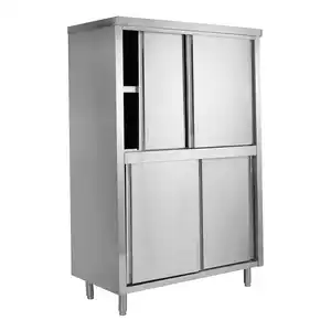 Stainless steel upright storage cabinet cupboard office counter with sliding doors