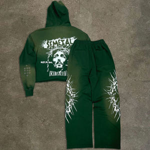 Vintage Baggy Jogger Tracksuits Custom Unisex Oversized <b>Acid</b> <b>Wash</b> Sweatsuits Rhinestone Graphic Sweatpants and Zip up Hoodie Set - Product Image 2