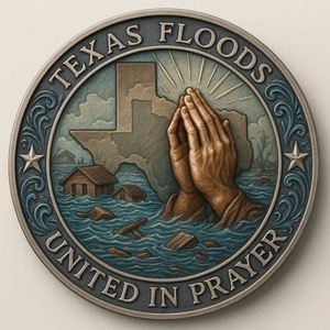 Nouveau produit transfrontalier Médaille moulée de pièce de prière d'inondation du Texas avec technique d'émail dur Impression UV et héliogravure - Product Image 1