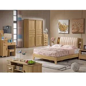 Guangzhou Furniture Natural Oak Bedroom Set With Wardrobe