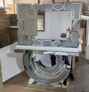 Luxury Mirrored Console <strong>Table</strong> Villa Living Room Glossy Glass Entryway <strong>Table</strong> Gold &amp; Silver Hotel Hallway <strong>Decorative</strong> <strong>Tables</strong> - Product Image 2