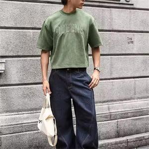 T-shirts à encolure anti-boulochage de couleur unie de style de base OEM T-shirt en daim imprimé avec broderie 3d 240gsm - Product Image 5